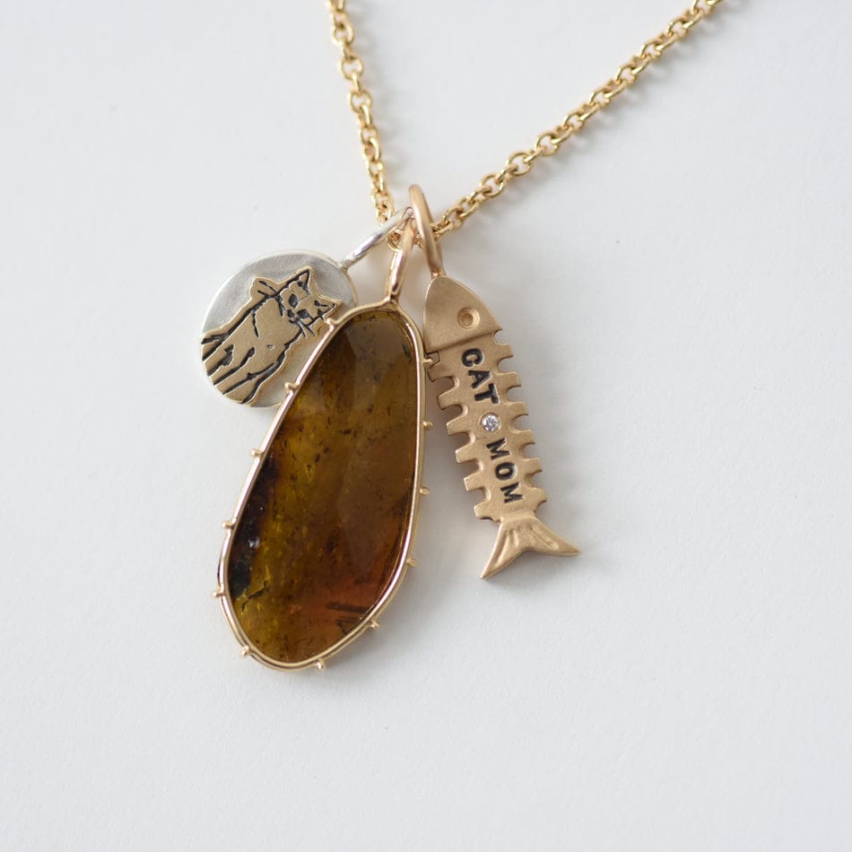 CHM Yellow Gold Cat Mom Cat Bone Charm