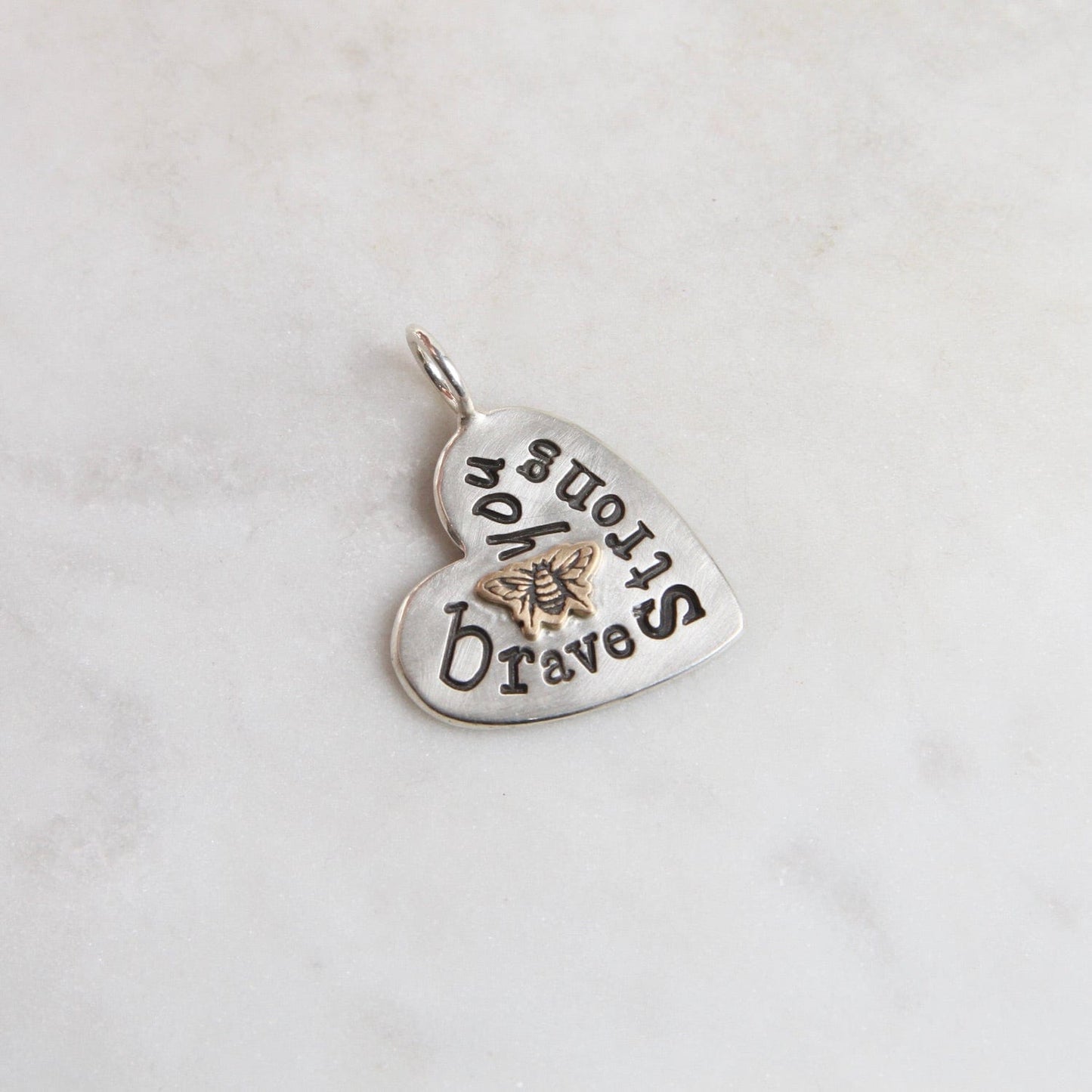 CHM "You, Brave, Strong" Silver Heart with Gold Bee Charm