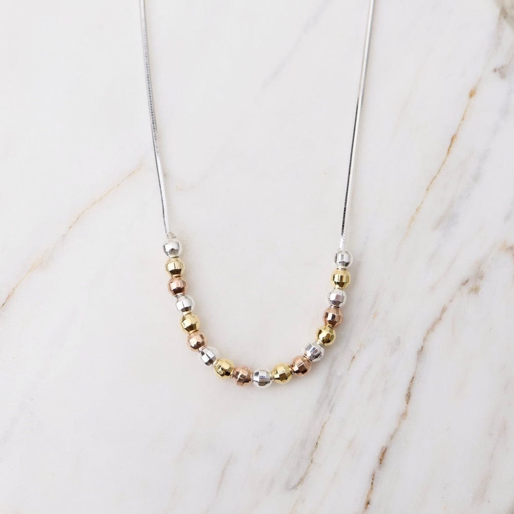 CHN Square Snake Chain with Tricolor Beads Necklace
