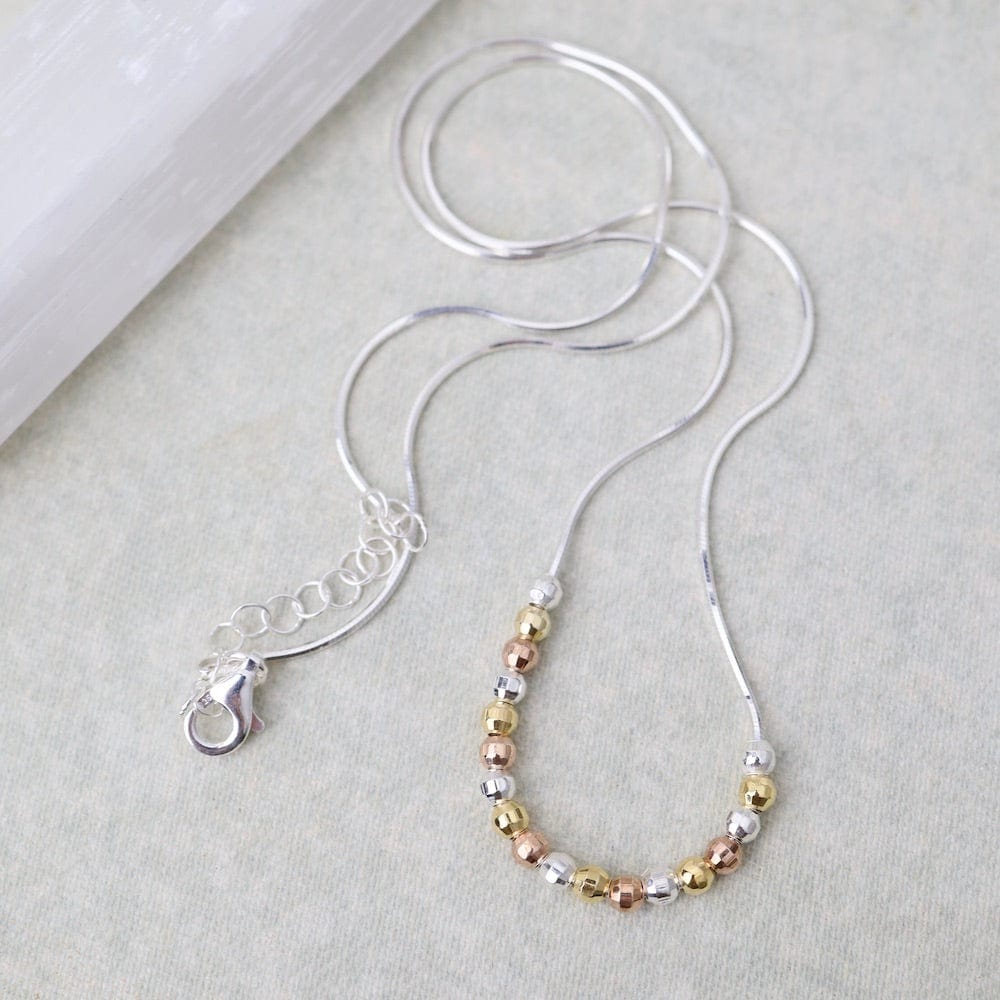 CHN Square Snake Chain with Tricolor Beads Necklace