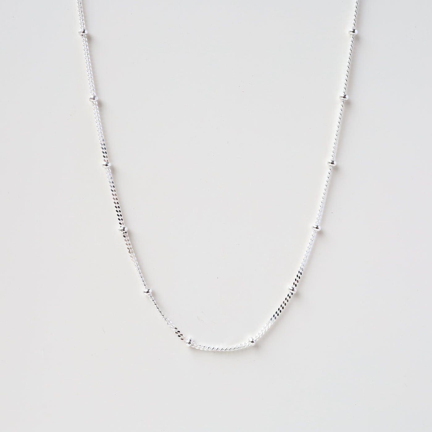 CHN Sterling Silver Curb Chain with Bead Stations - 16" to 18"