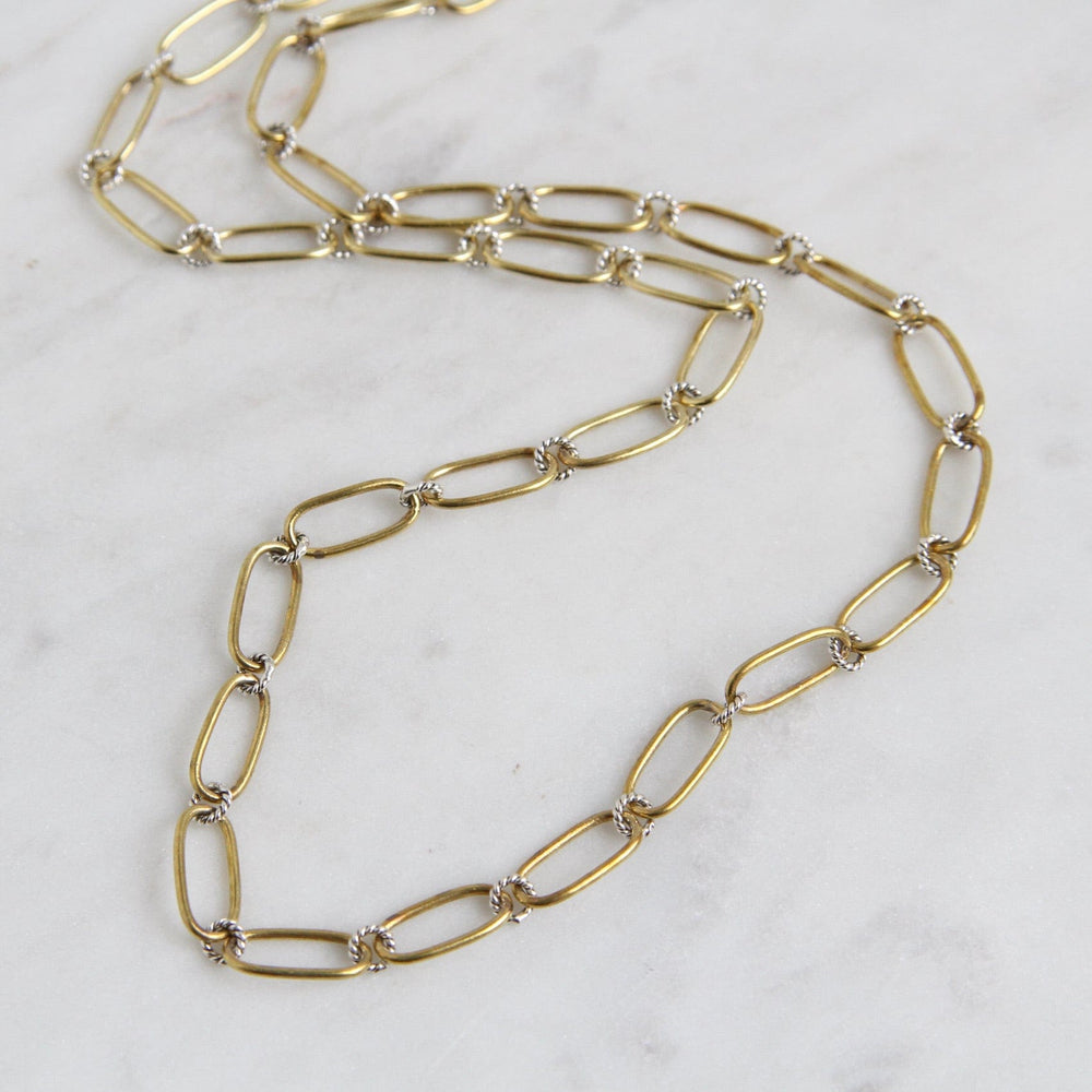 
                  
                    CHN Winding Way Paper Clip Chain - Brass & Sterling Silver - 24"
                  
                