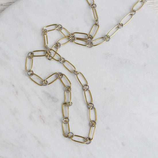 CHN Winding Way Paper Clip Chain - Brass & Sterling Silver - 30"