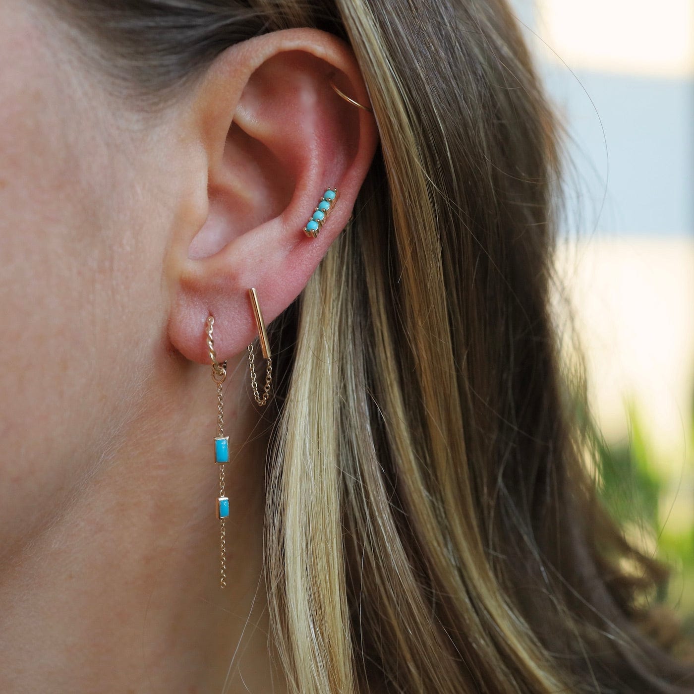 EAR-14K 14k 4 Prong Turquoise Bar Studs