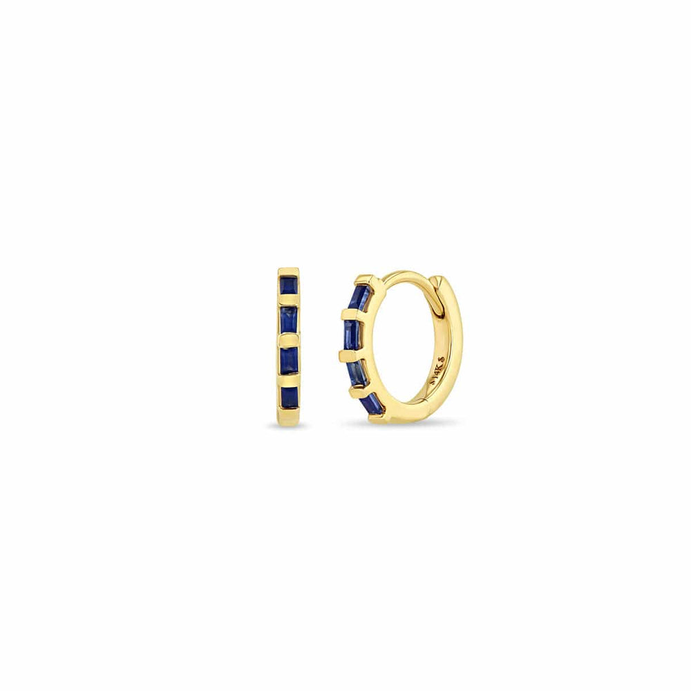 EAR-14K 14k Baguette Blue Sapphire Hinge Huggie Hoops