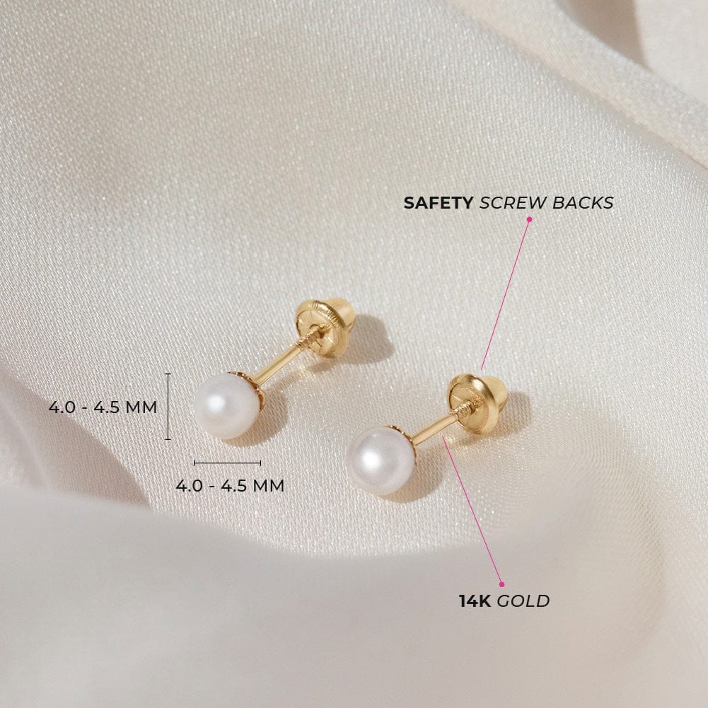 14K REAL Solid Gold Freshwater Pearl Stud Earrings, Screw-back popular Baby