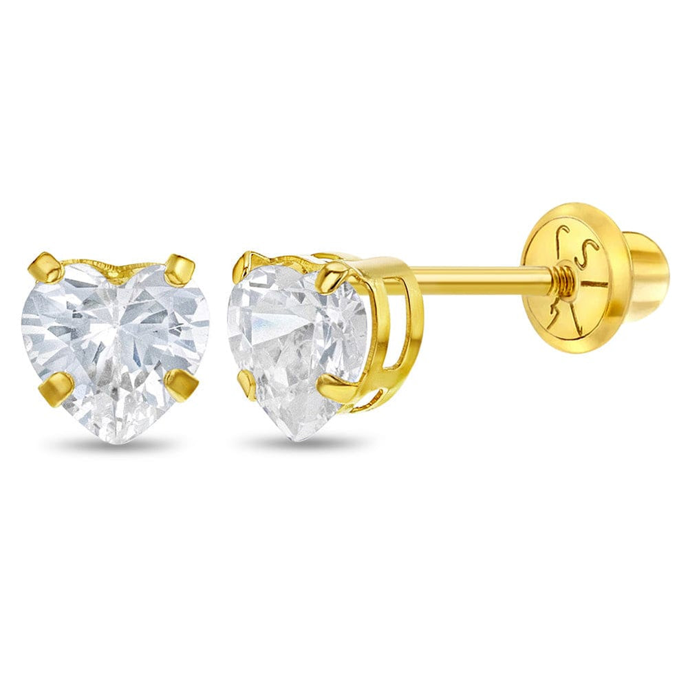 EAR-14K 14k Classic 5mm CZ Heart Earrings - Screw Back