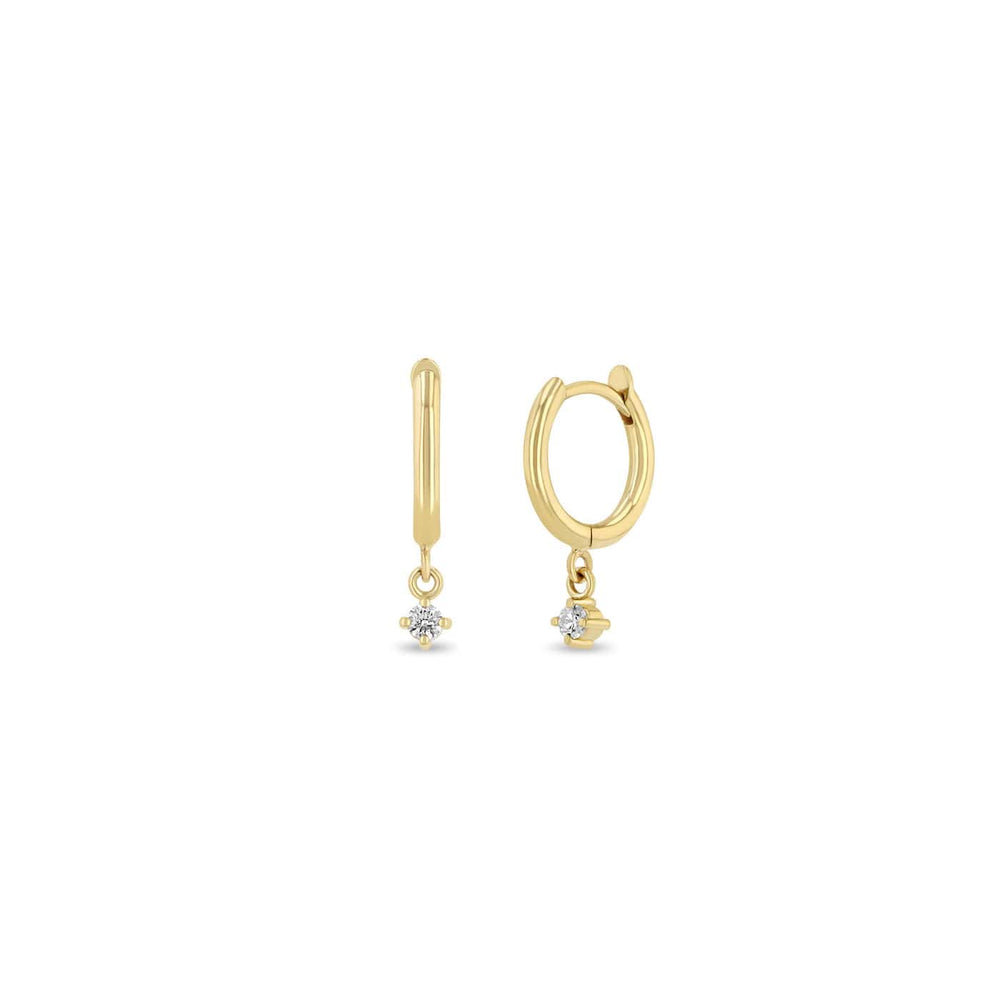 EAR-14K 14k Dangling Diamond Small Hinge Huggie Hoops