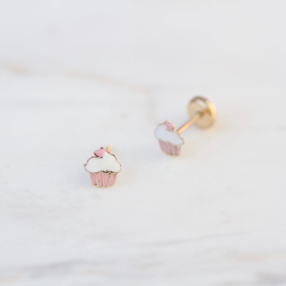 EAR-14K 14K Enamel Cupcake Post Earring