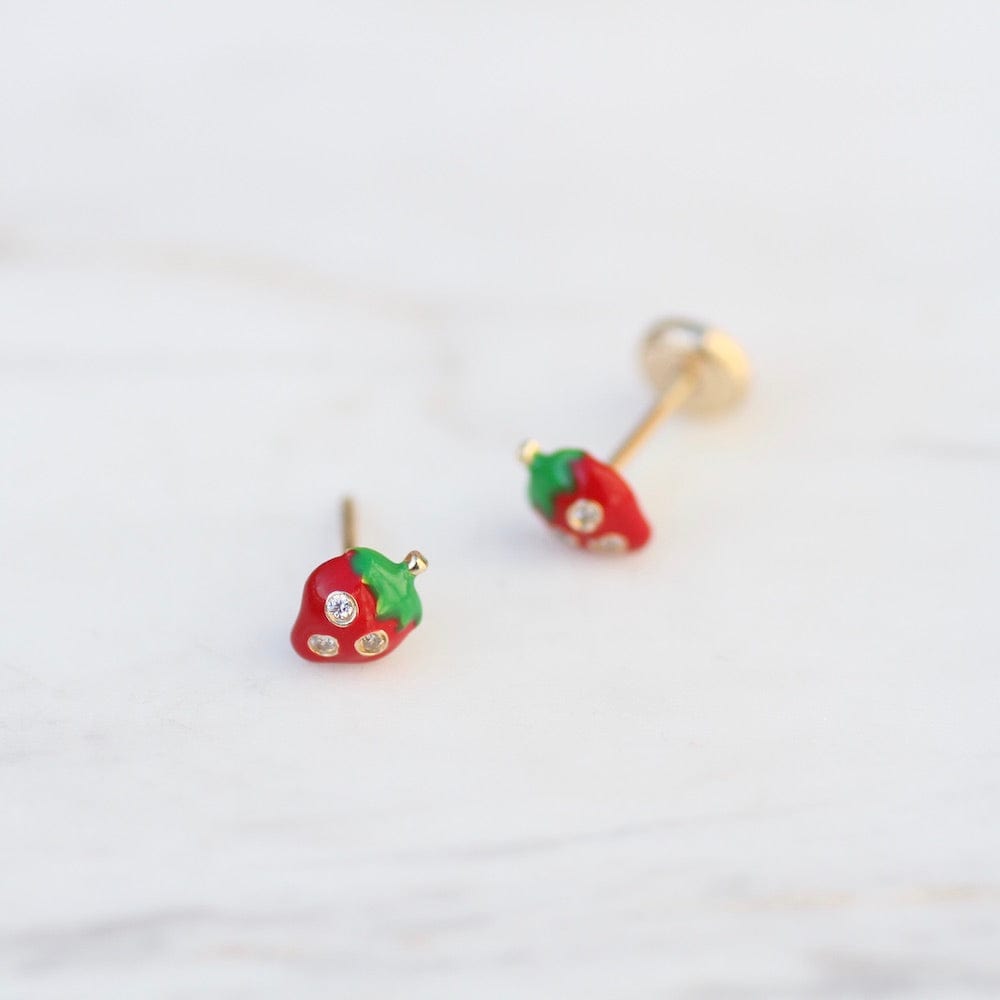 EAR-14K 14K Enamel Strawberry Post Earring