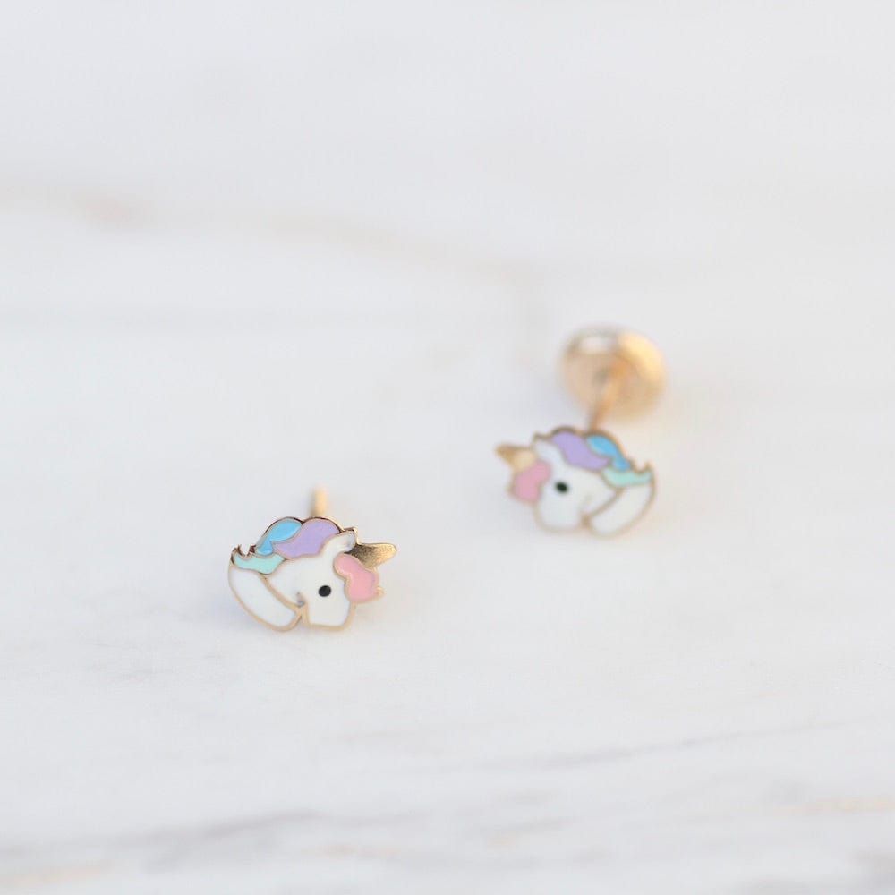 EAR-14K 14K Enamel Unicorn Post Earring