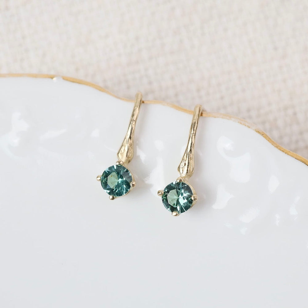 EAR-14K 14k Gold 4mm Brilliant Cut Blue Green Tourmaline E