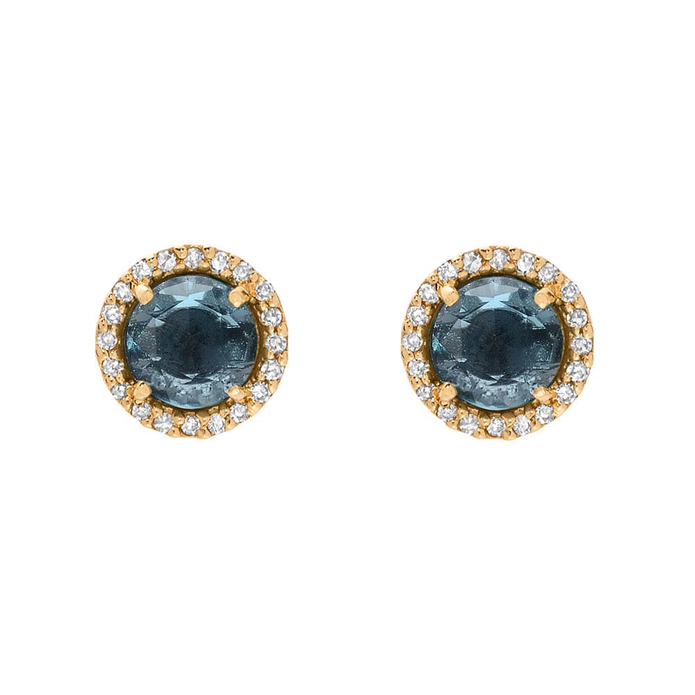 EAR-14K 14k Gold 5mm Rose Cut London Blue Topaz with White