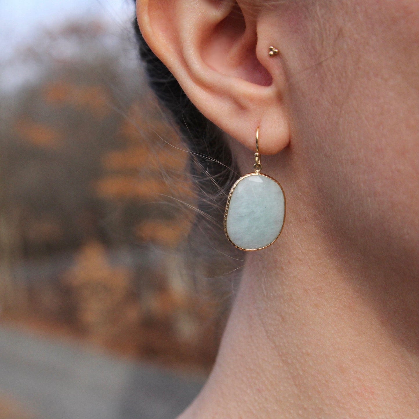 EAR-14K 14k Gold Amazonite Slice Earring