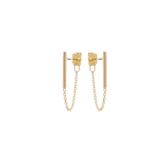 EAR-14K 14k Gold Bar Chain Huggie Earrings