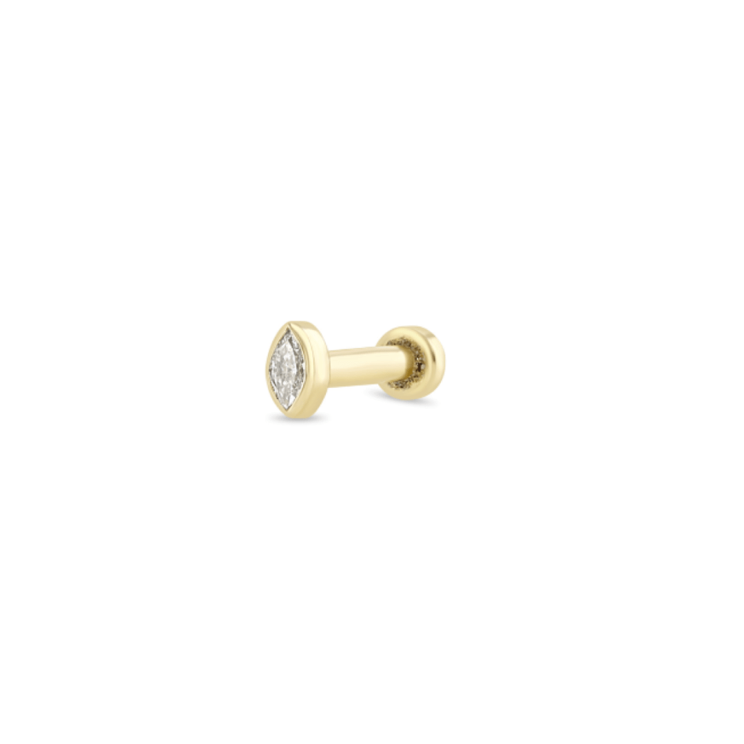 EAR-14K 14k Gold Bezel Set Diamond Marquise Flat Back Stud - SINGLE