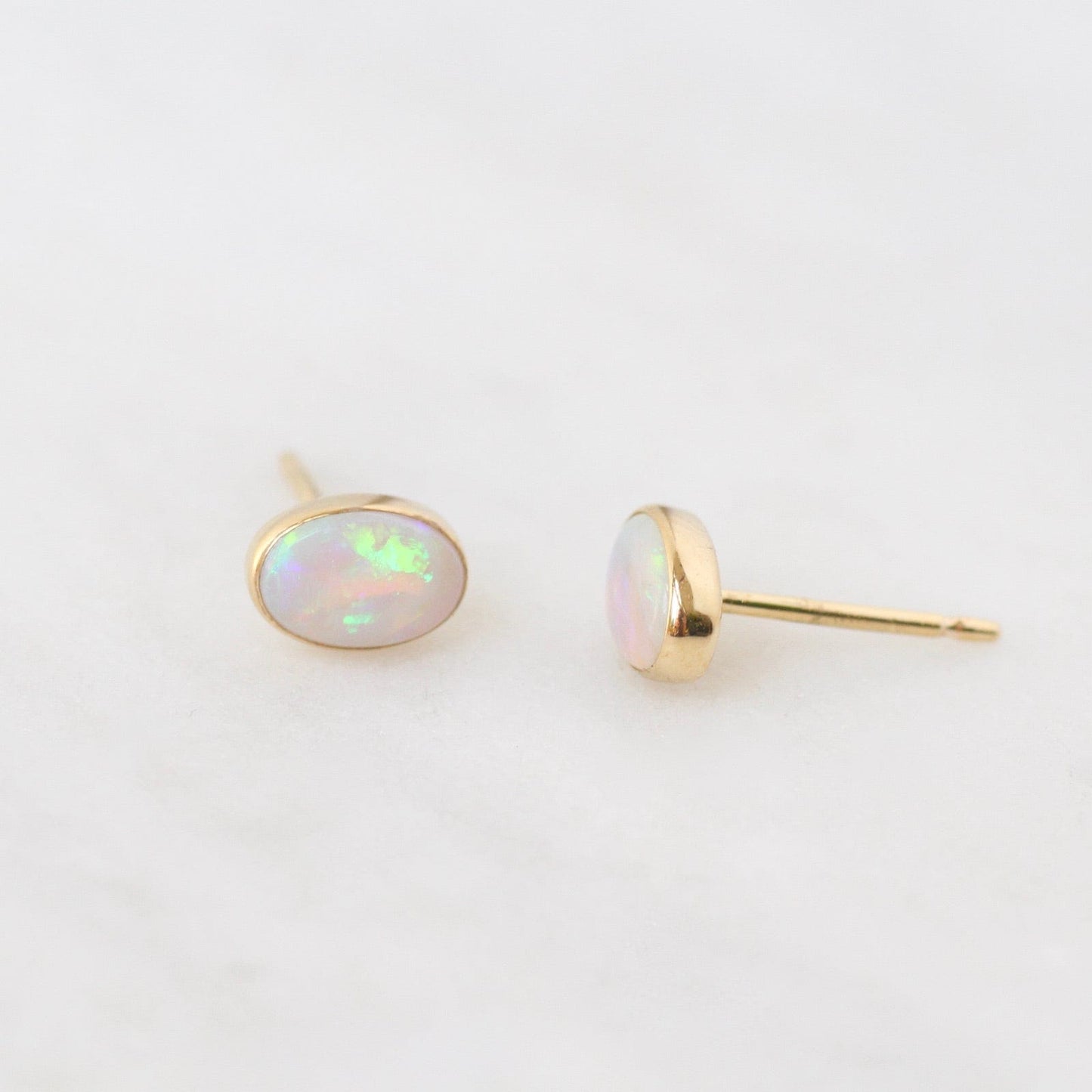 EAR-14K 14k Gold Bezel Set Opal Post Earring