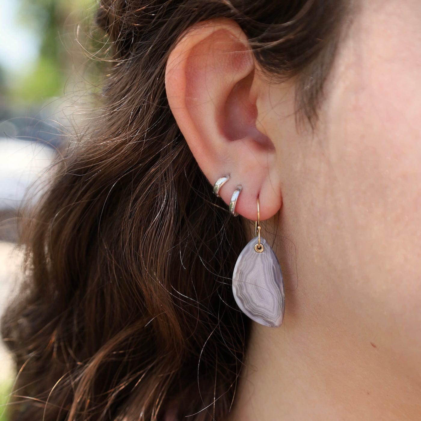 EAR-14k 14K Gold Earrings with Drilled & Sleeved Agate Sli