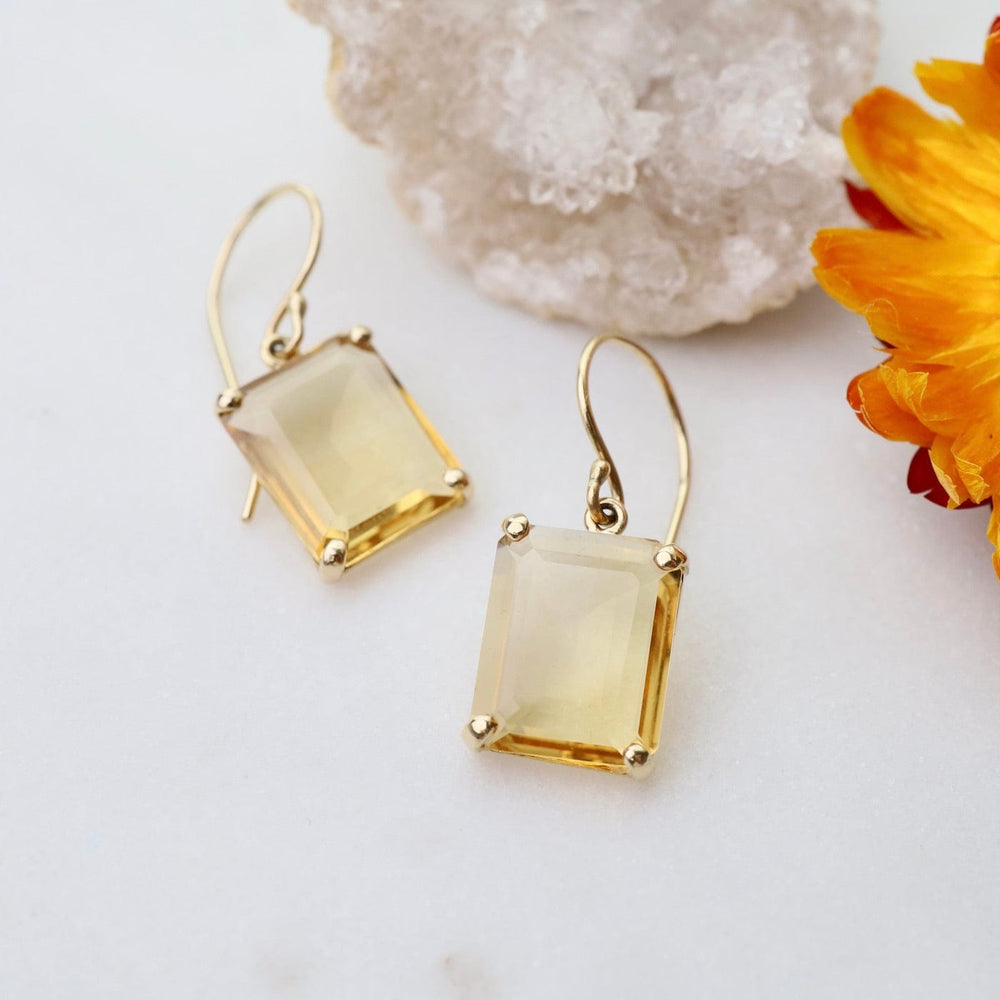 
                      
                        EAR-14K 14K Gold Earrings with Small Emerald Cut Citrine in Prongs
                      
                    