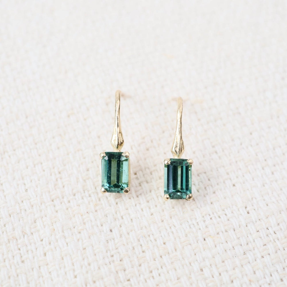 EAR-14K 14k Gold Emerald Cut Blue Green Tourmaline Earring
