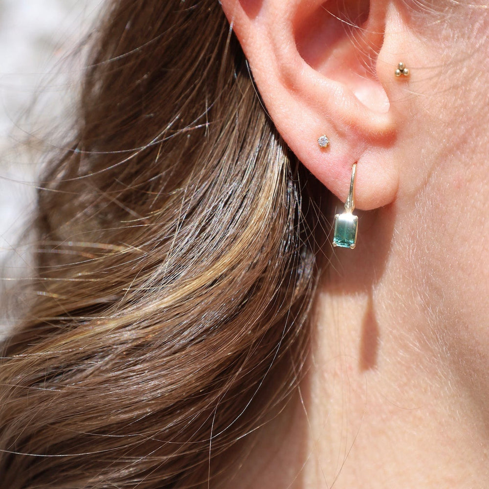 EAR-14K 14k Gold Emerald Cut Blue Green Tourmaline Earrings