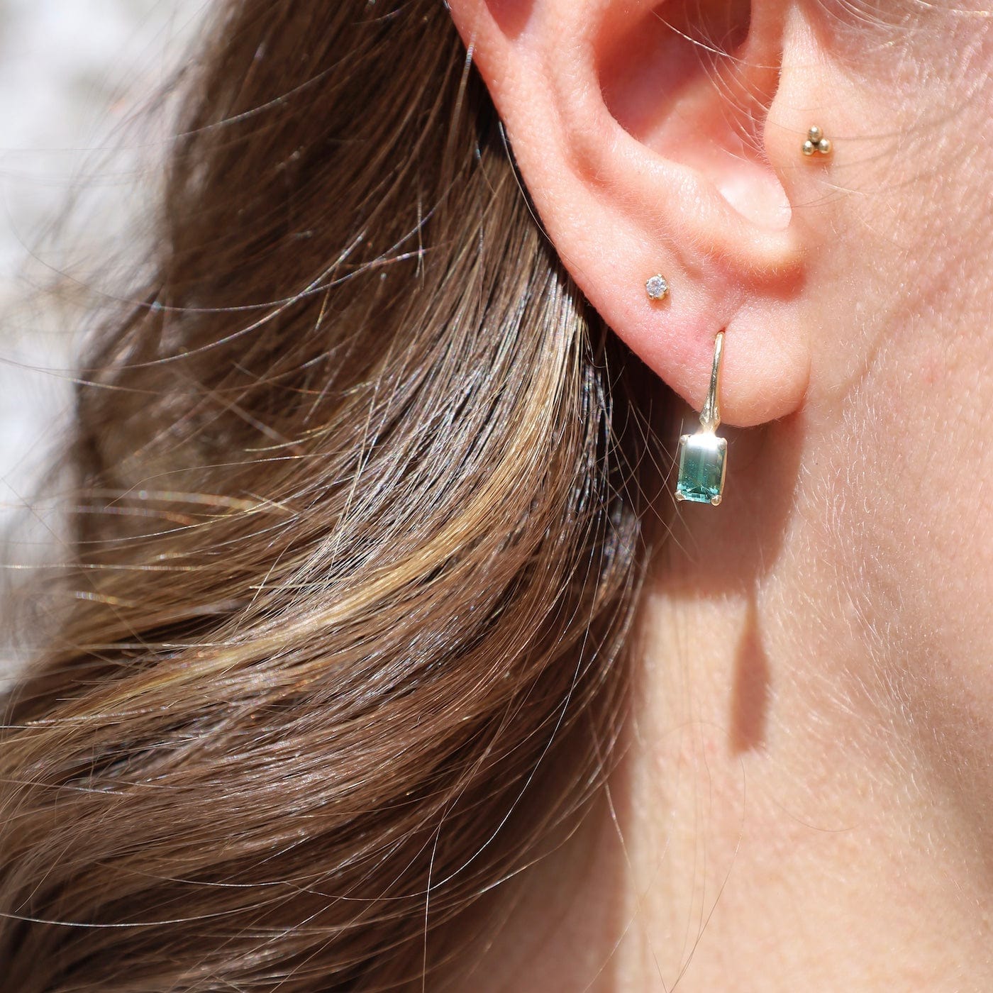 EAR-14K 14k Gold Emerald Cut Blue Green Tourmaline Earrings