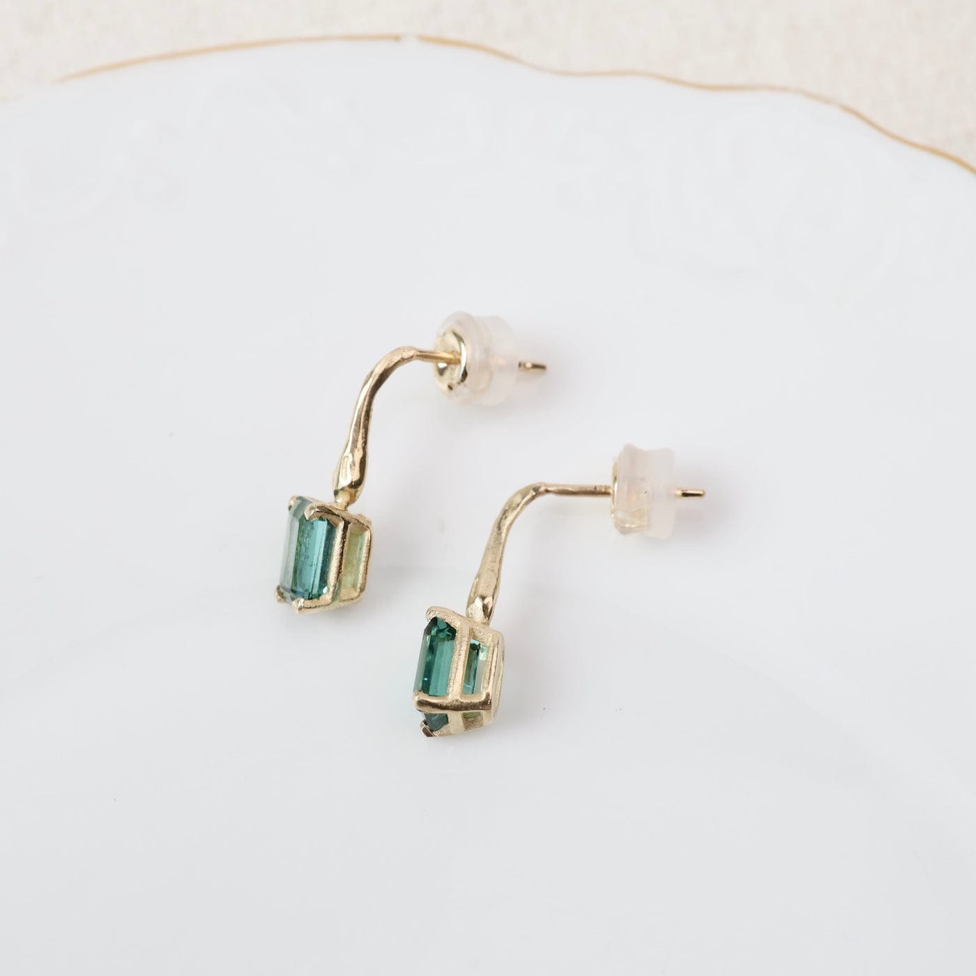 14k Gold Emerald Cut Blue Green Tourmaline Earrings – Dandelion