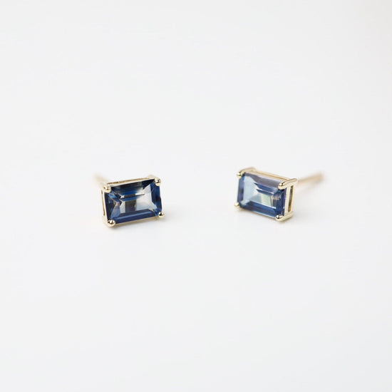 EAR-14K 14k Gold Emerald Cut English Blue Topaz Post Earring
