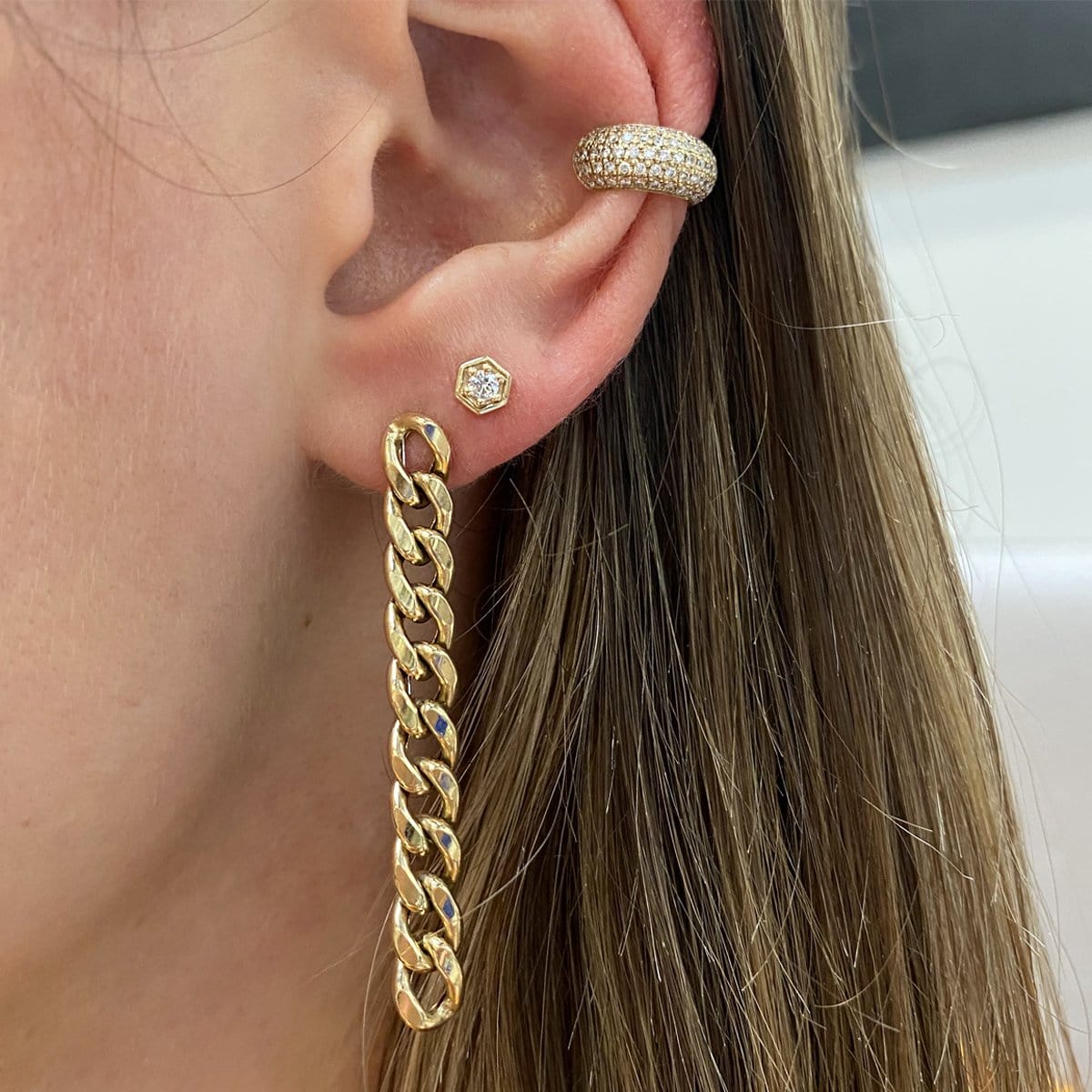 EAR-14K 14k Gold Hexagon Stud Earring