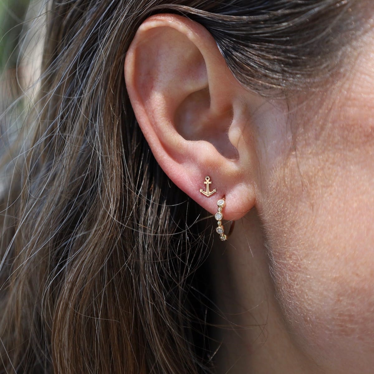 EAR-14K 14k Gold Itty Bitty Anchor Stud Earring - SINGLE