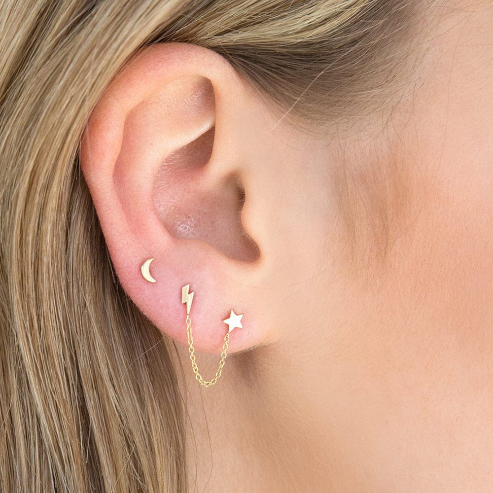 EAR-14K 14k Gold Itty Bitty Crescent Moon Single Stud Earring