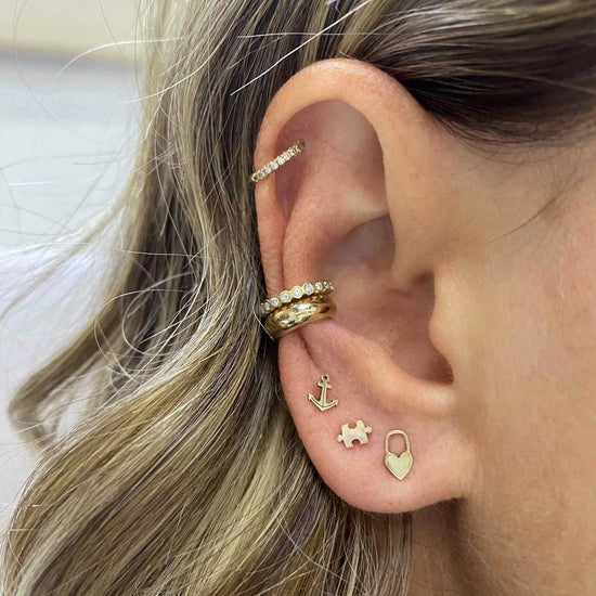 EAR-14K 14k Gold Itty Bitty Heart Padlock Stud Earring - SINGLE