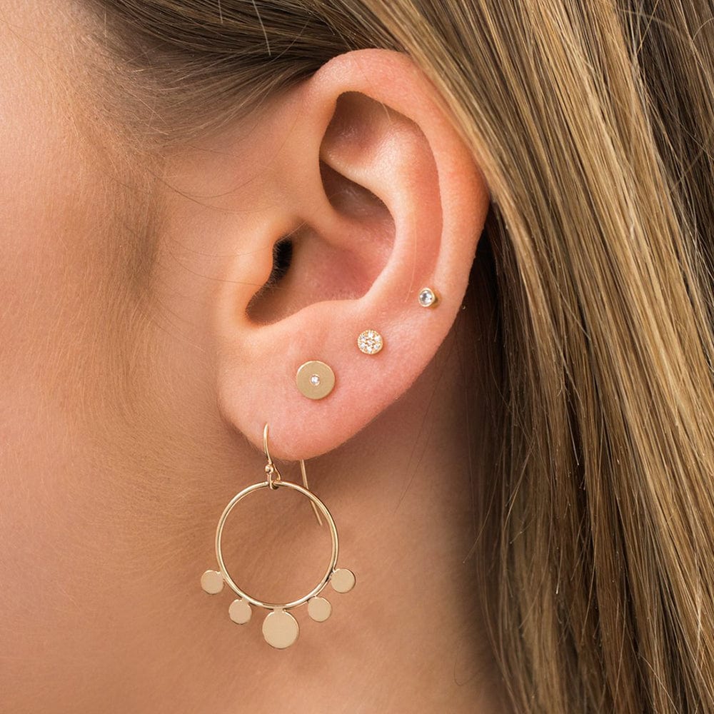 EAR-14K 14K GOLD ITTY BITTY PAVE DIAMOND ROUND DISC SINGLE