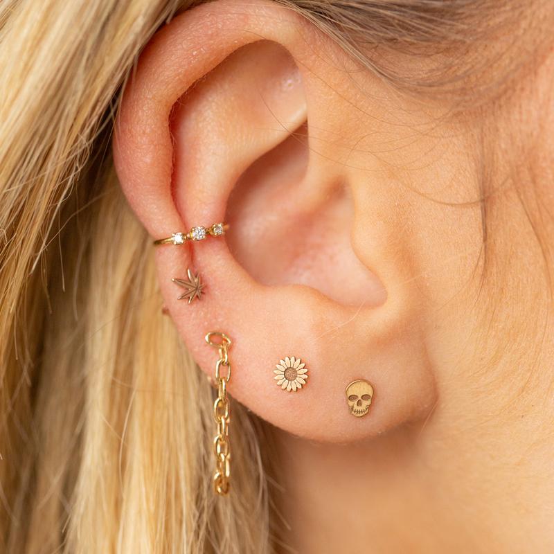 EAR-14K 14K Gold Itty Bitty Skull Stud Earring - SINGLE