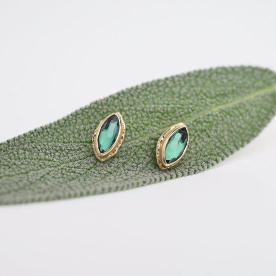 Load image into Gallery viewer, EAR-14K 14K Gold Post Earrings with Marquise Inverted Blue Green Tourmaline
