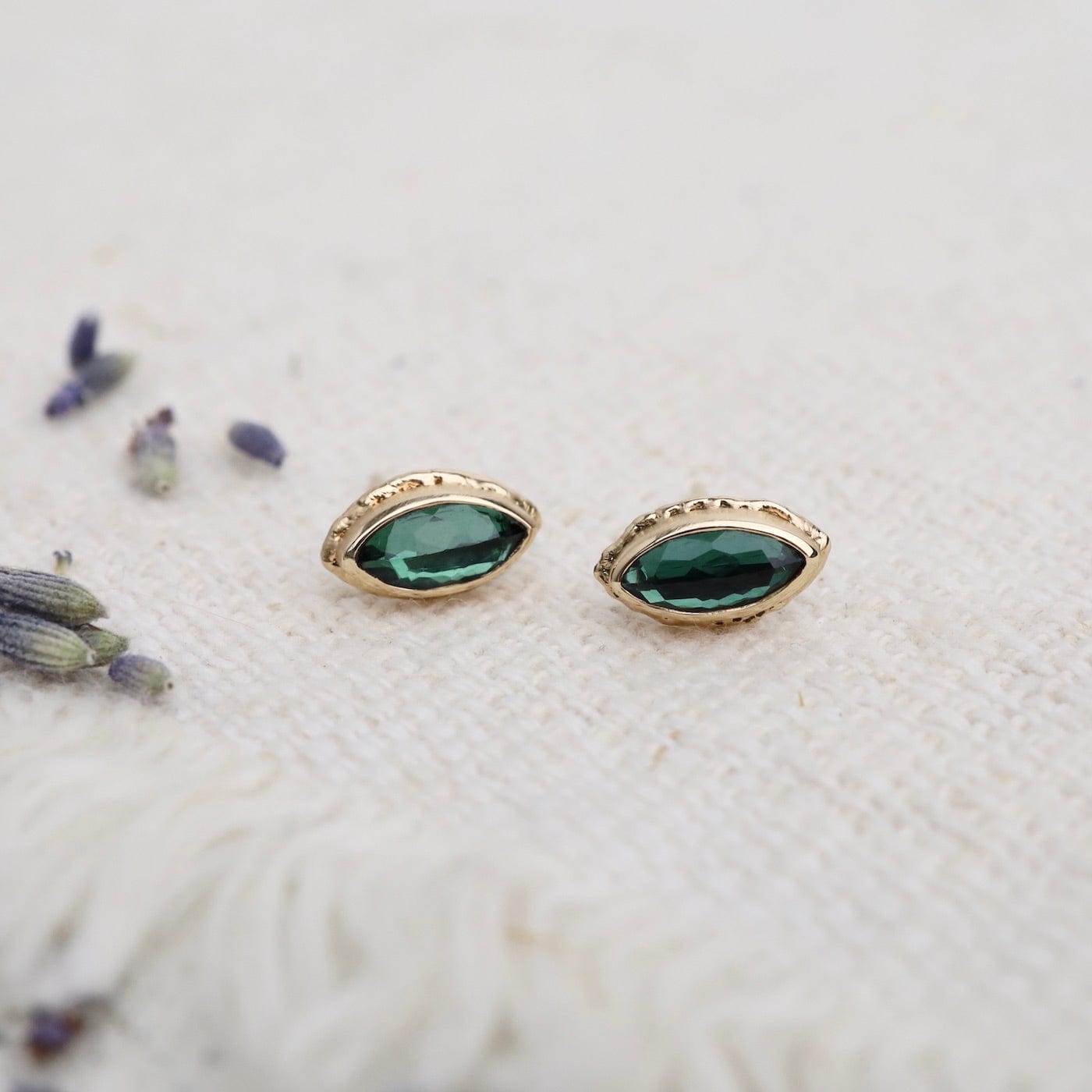 EAR-14K 14K Gold Post Earrings with Marquise Inverted Blue Green Tourmaline
