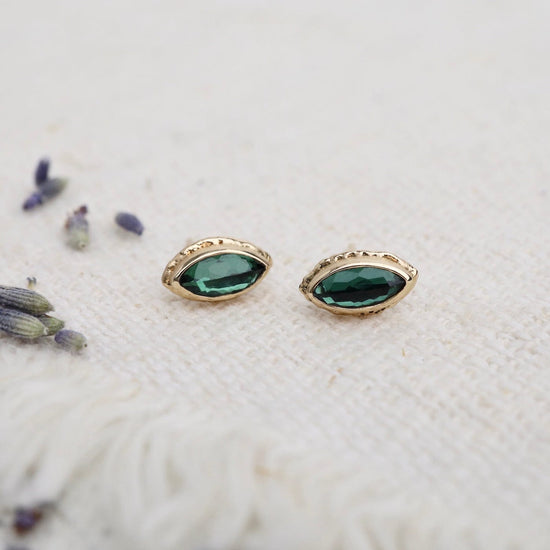Load image into Gallery viewer, EAR-14K 14K Gold Post Earrings with Marquise Inverted Blue Green Tourmaline
