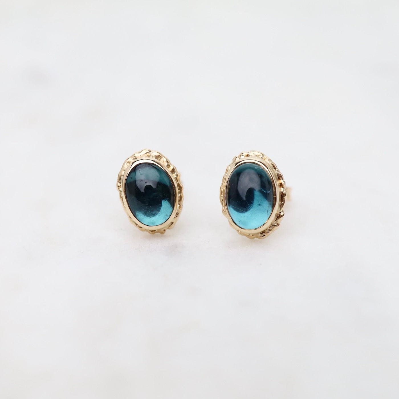 EAR-14K 14K Gold Post Earrings with Oval Smooth Indicolite