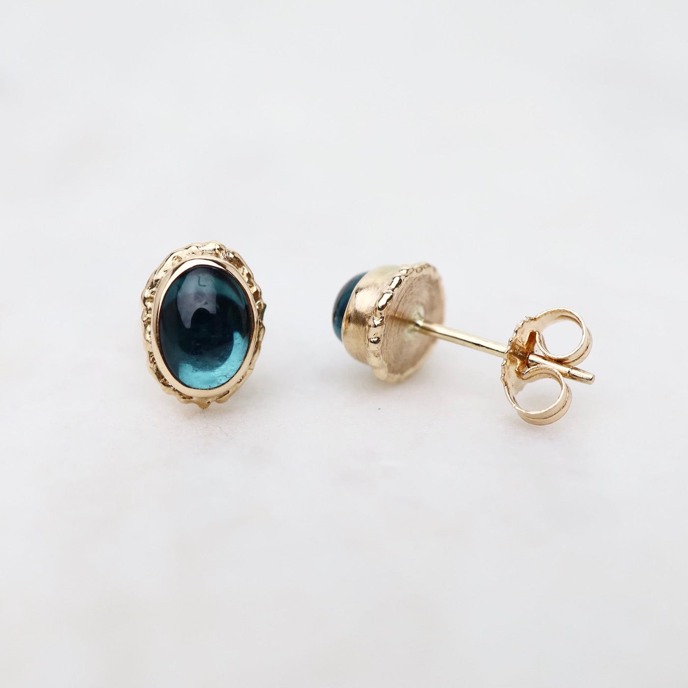 EAR-14K 14K Gold Post Earrings with Oval Smooth Indicolite