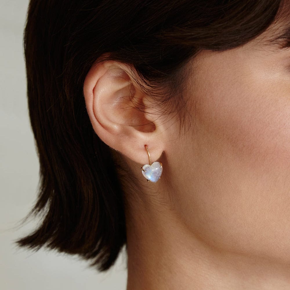 EAR-14K 14K Gold Prong Set Moonstone Heart Earrings