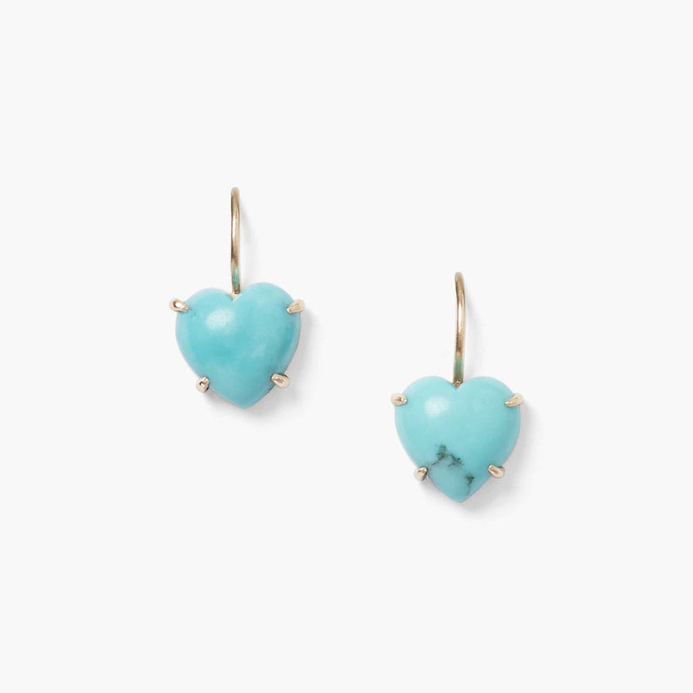 EAR-14K 14K Gold Prong Set Turquoise Heart Earrings