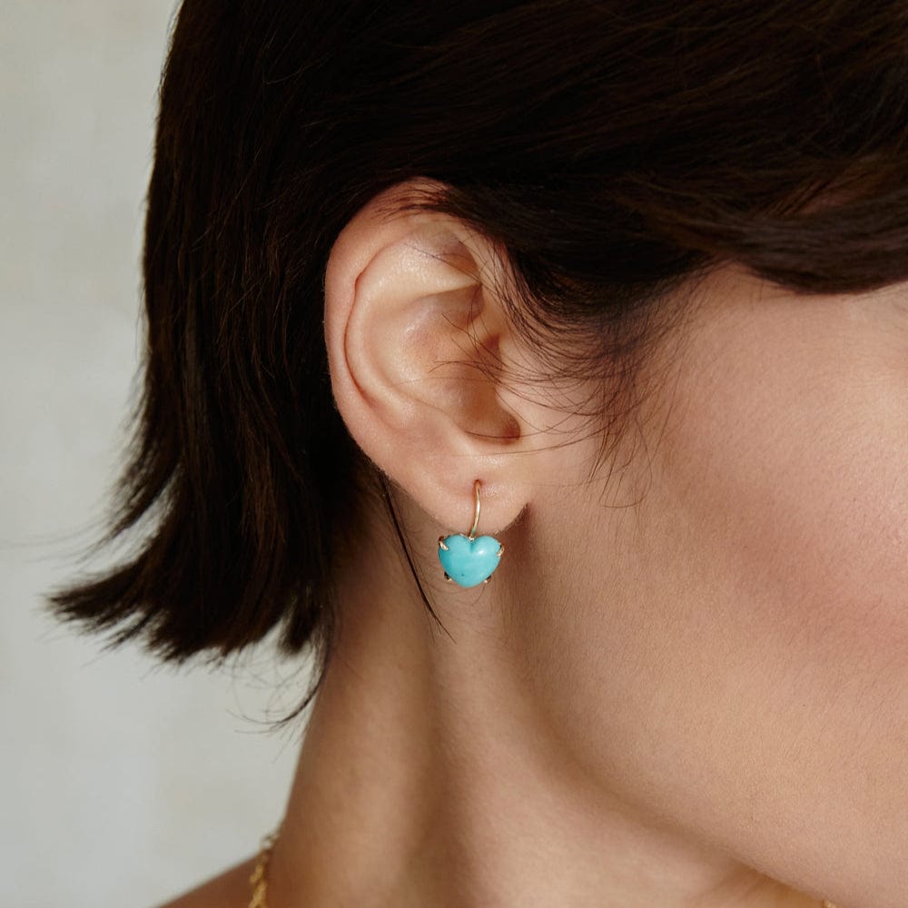 EAR-14K 14K Gold Prong Set Turquoise Heart Earrings
