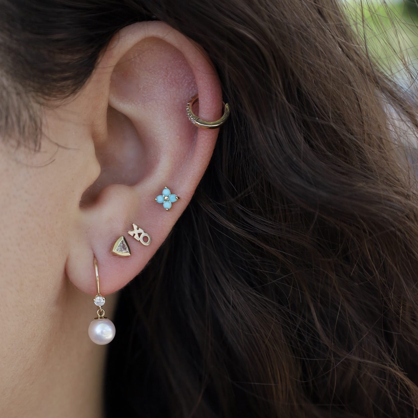 EAR-14K 14k Gold Quad Prong Set Faceted Turquoise Stud Earrings
