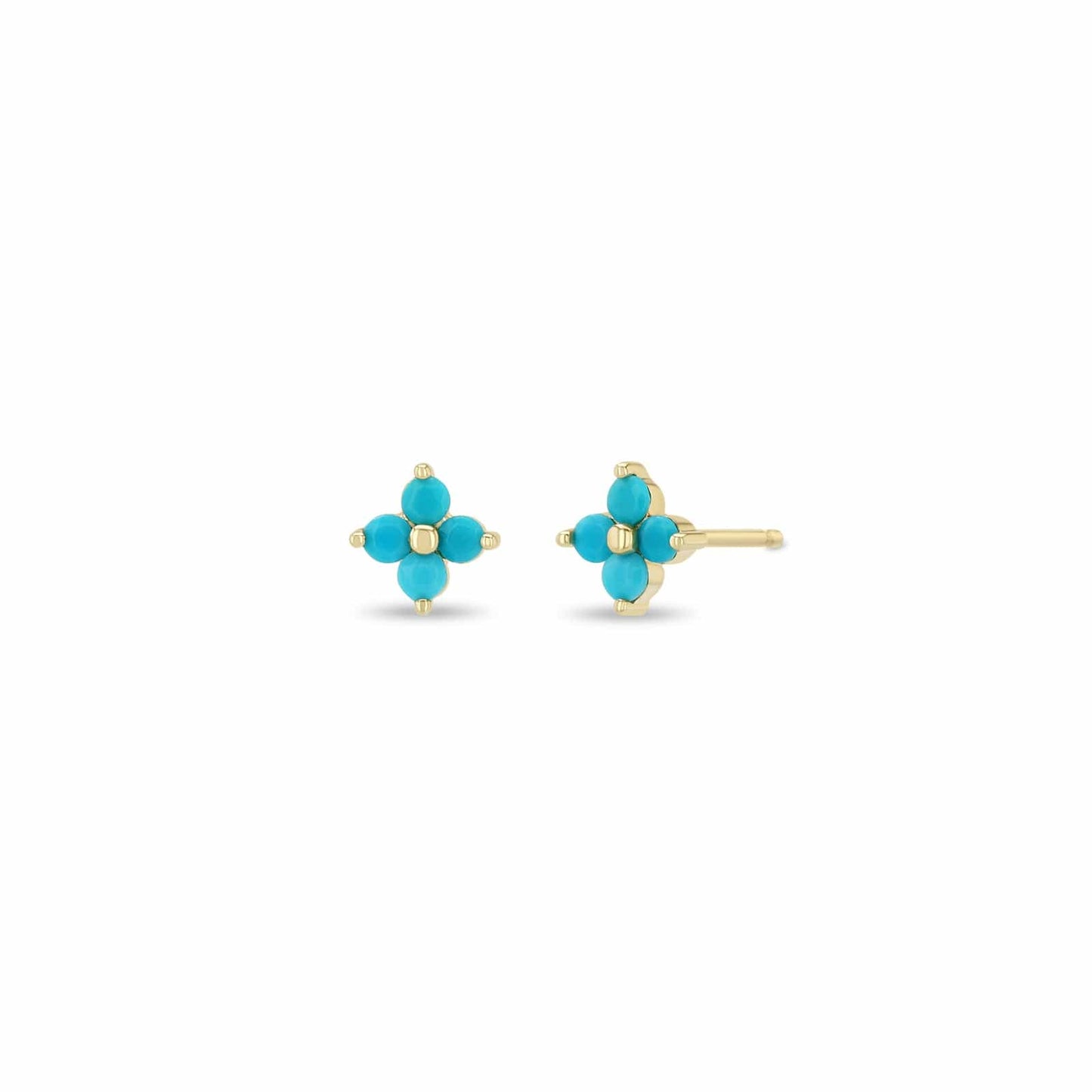 EAR-14K 14k Gold Quad Prong Set Faceted Turquoise Stud Earrings