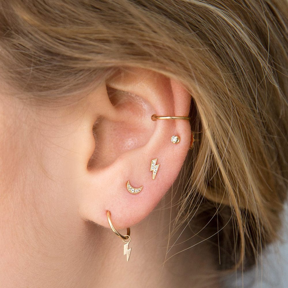 EAR-14K 14K GOLD SINGLE ITTY BITTY PAVE MOON STUD EARRING