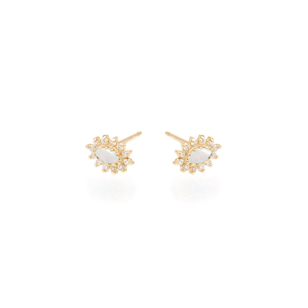 EAR-14K 14K Gold Small Marquise Opal Cluster with Surround of White Diamonds Stud Earring