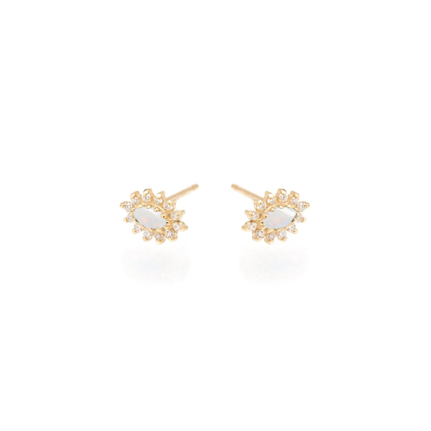 EAR-14K 14K Gold Small Marquise Opal Cluster with Surround of White Diamonds Stud Earring