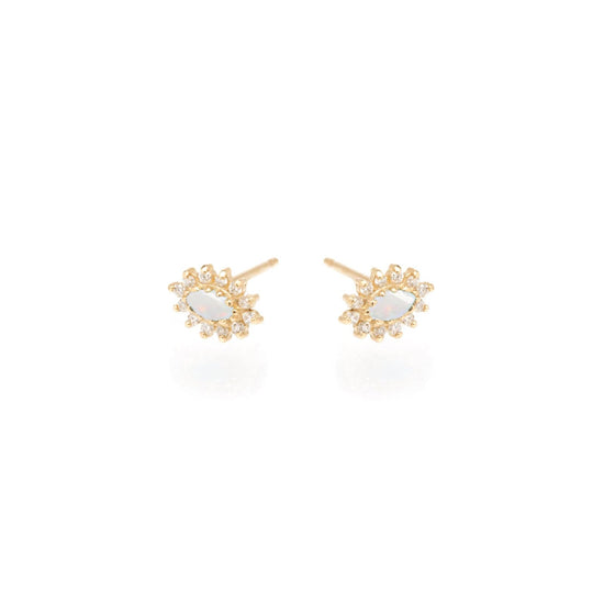 EAR-14K 14K Gold Small Marquise Opal Cluster with Surround of White Diamonds Stud Earring