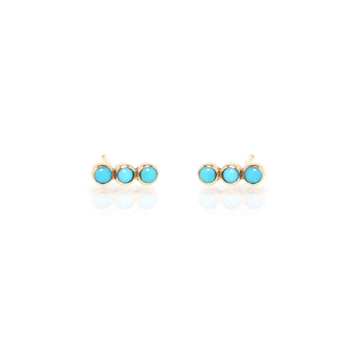 EAR-14K 14K Gold  Studs with 3 Straight Bezel Set Turquois