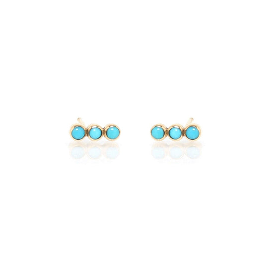 EAR-14K 14K Gold  Studs with 3 Straight Bezel Set Turquois